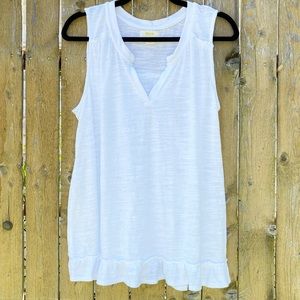 Anthropologie Maeve Poinsot Sleeveless Top White Ruffle 🤍 Sz L
